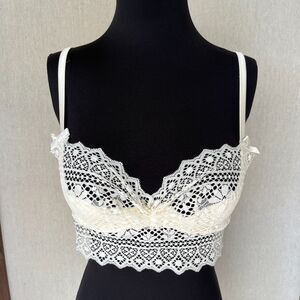 Agent Provocateur Stone White Bra 36B Ivory Bridal Push Up Padded Lace Bra